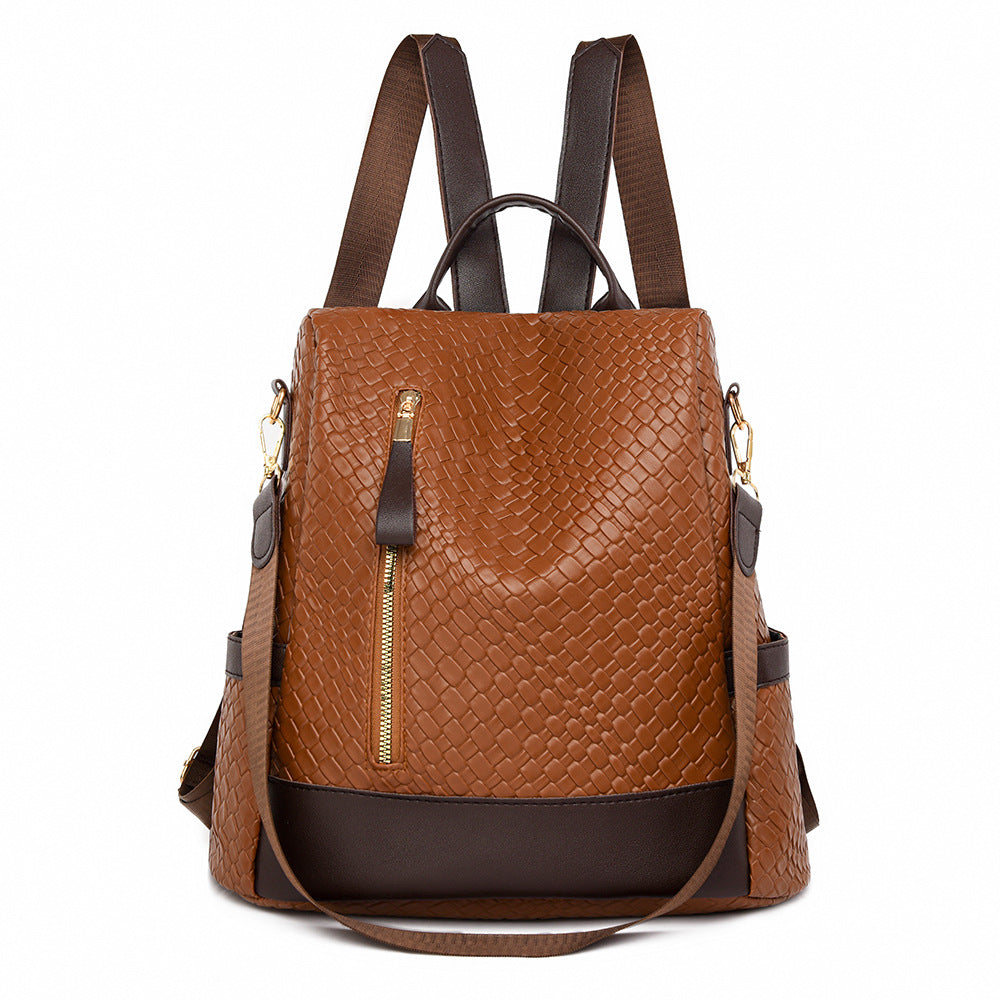 Women Soft Leather Fashion Woven Backpack Bag