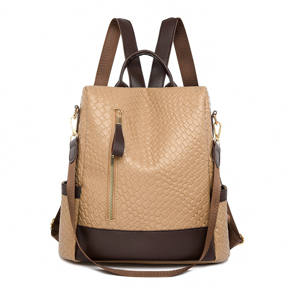 Women Soft Leather Fashion Woven Backpack Bag