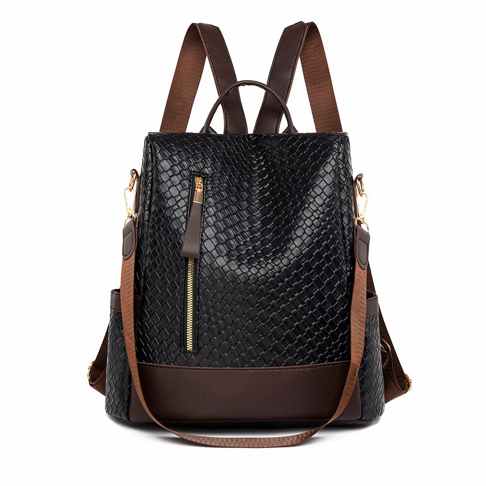 Women Soft Leather Fashion Woven Backpack Bag