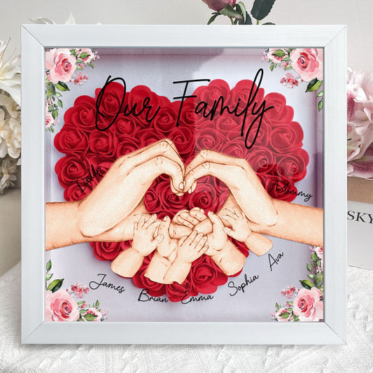 Our Beautiful Family Hands {Names} - Personalized Flower Shadow Box