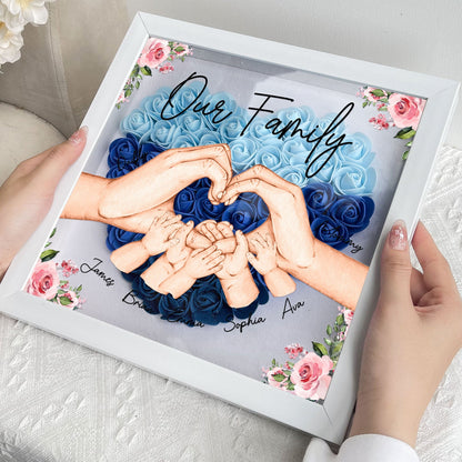 Our Beautiful Family Hands {Names} - Personalized Flower Shadow Box