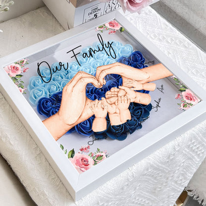 Our Beautiful Family Hands {Names} - Personalized Flower Shadow Box