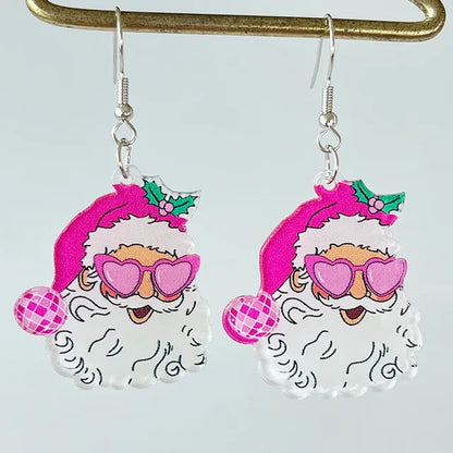 Women Christmas Santa Claus Tree Rugby Lightning Retro Earrings