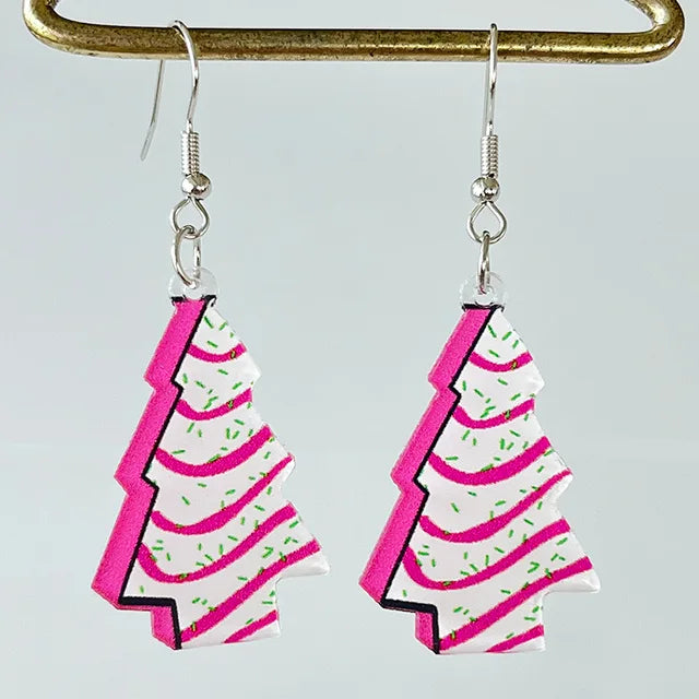 Women Christmas Santa Claus Tree Rugby Lightning Retro Earrings