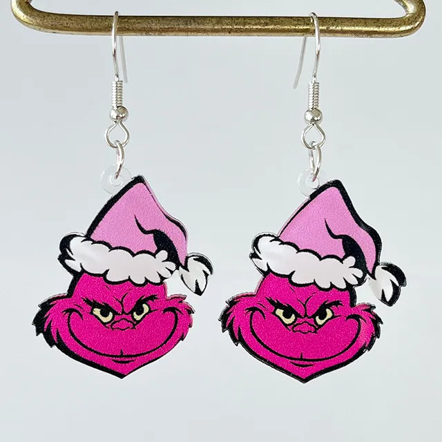 Women Christmas Santa Claus Tree Rugby Lightning Retro Earrings