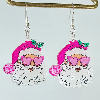 Women Christmas Santa Claus Tree Rugby Lightning Retro Earrings