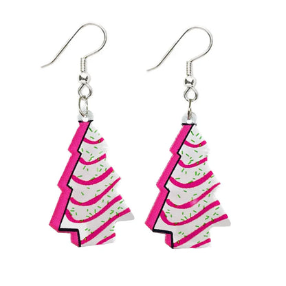 Women Christmas Santa Claus Tree Rugby Lightning Retro Earrings