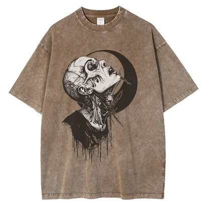 Men Punk Gothic Graphic Cotton Distressed Washed Loose Tees Tops Shirts