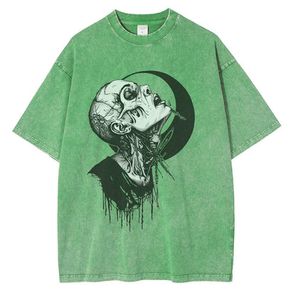 Men Punk Gothic Graphic Cotton Distressed Washed Loose Tees Tops Shirts