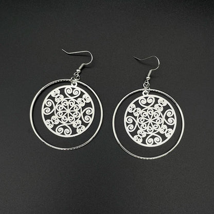 Fashion Round Circle Leaf Filigree Earrings