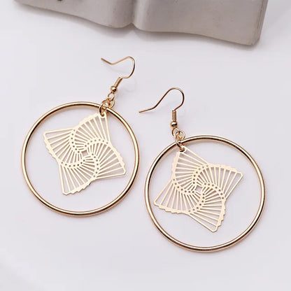 Fashion Round Circle Leaf Filigree Earrings