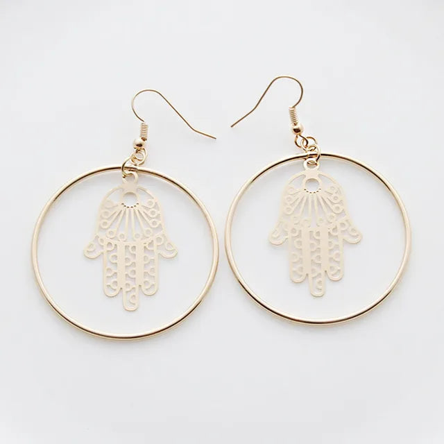 Fashion Round Circle Leaf Filigree Earrings