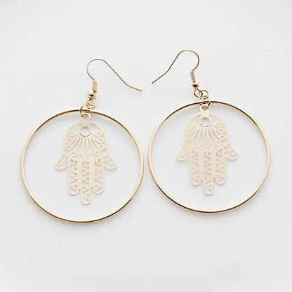 Fashion Round Circle Leaf Filigree Earrings