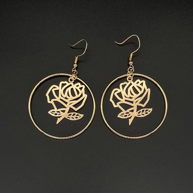 Fashion Round Circle Leaf Filigree Earrings