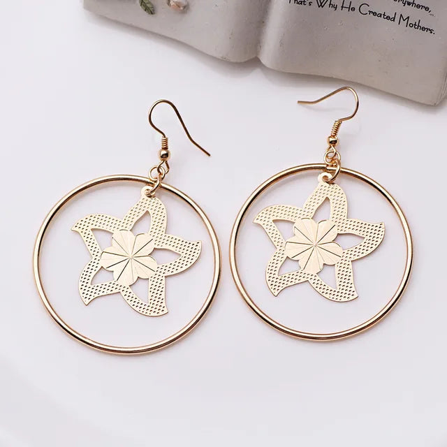 Fashion Round Circle Leaf Filigree Earrings