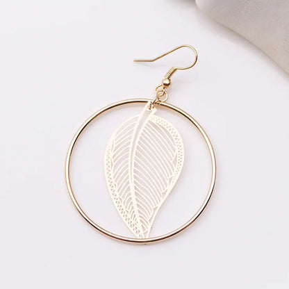 Fashion Round Circle Leaf Filigree Earrings