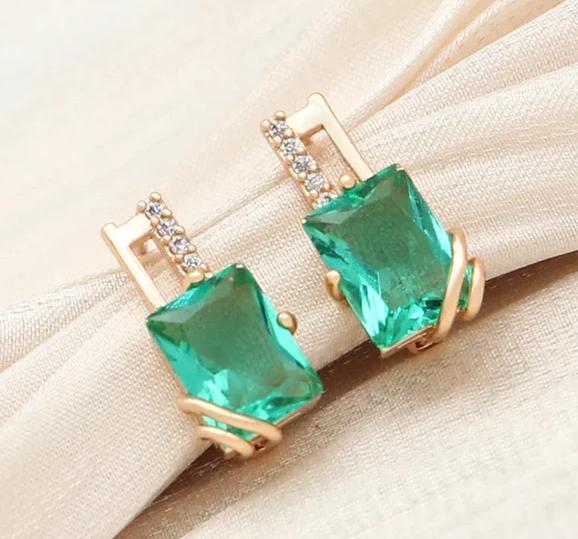Women Elegant Gold Color Square Crystal Wedding Fashion Cubic Zirconia Dangle Earrings
