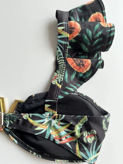 Two-Pieces Sexy Floral Push-Up Strappy Ruffles Bandage Bikini Swimsuit Swimwear Bathing Suit