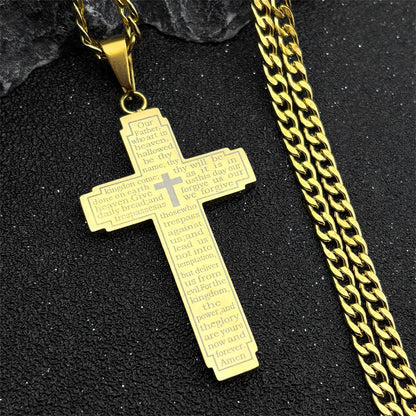 Men Stainless Steel Christian Bible Cross Religious Prayer Chain Big Pendant Necklace