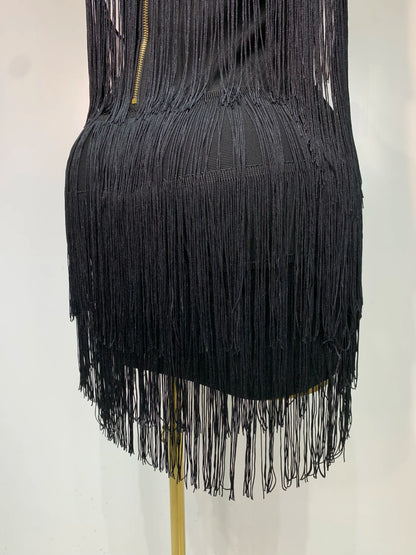 Sexy Strapless Tassel Off Shoulder Bandage Celebrity Evening Party Mini Birthday Dress