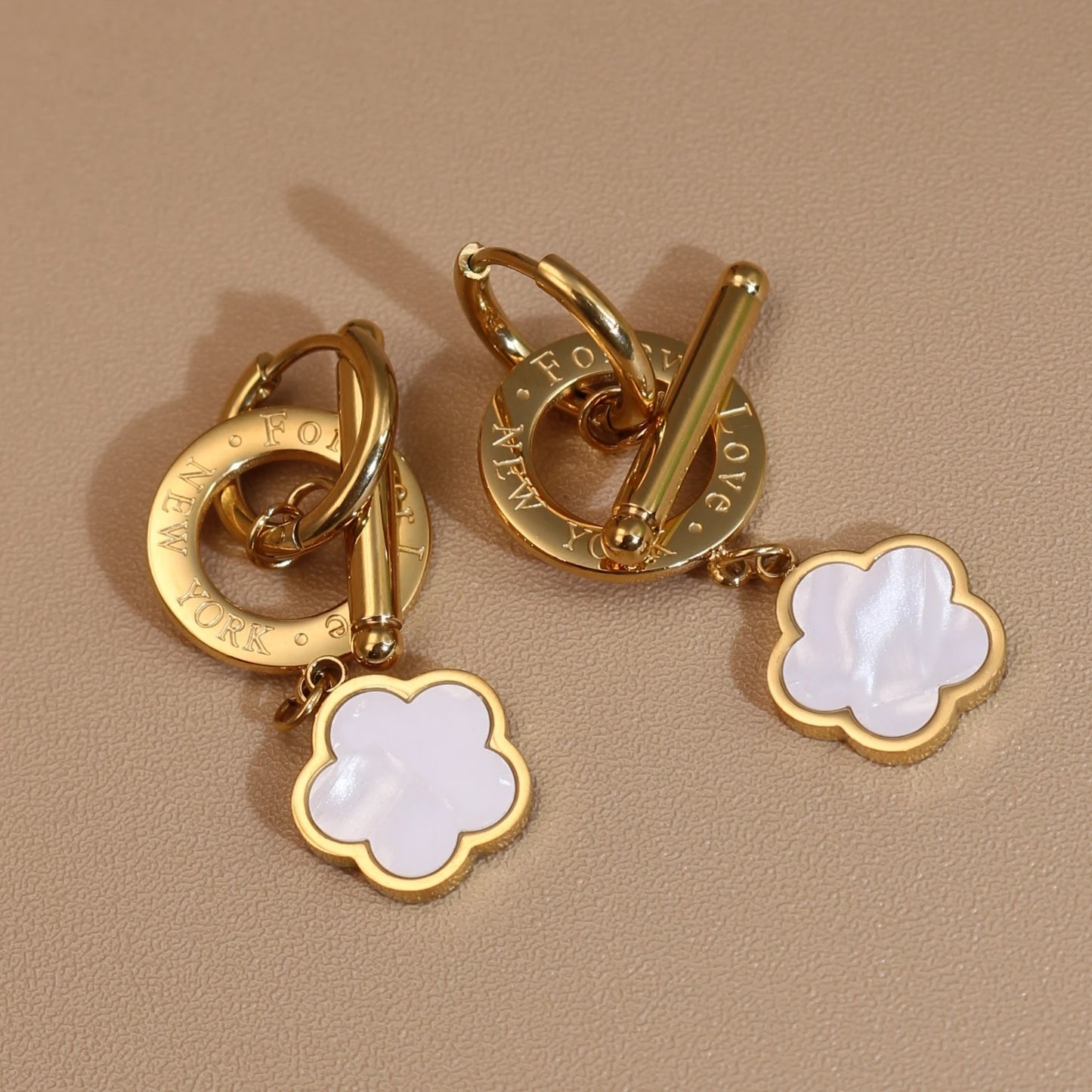 Stainless Steel Circle Heart Pendant Love Women's Party Wedding Earrings