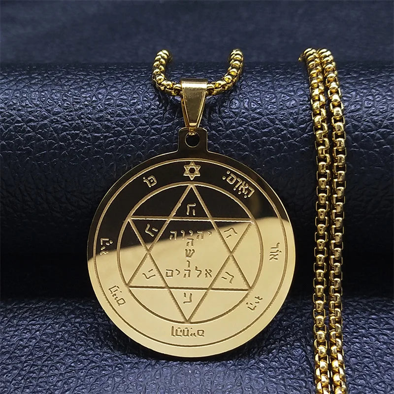 Men Talisman of Protection Good Luck Wealth Seal of Solomon Stainless Steel Necklace