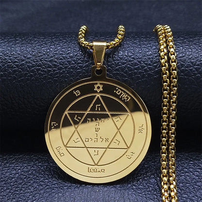 Men Talisman of Protection Good Luck Wealth Seal of Solomon Stainless Steel Necklace