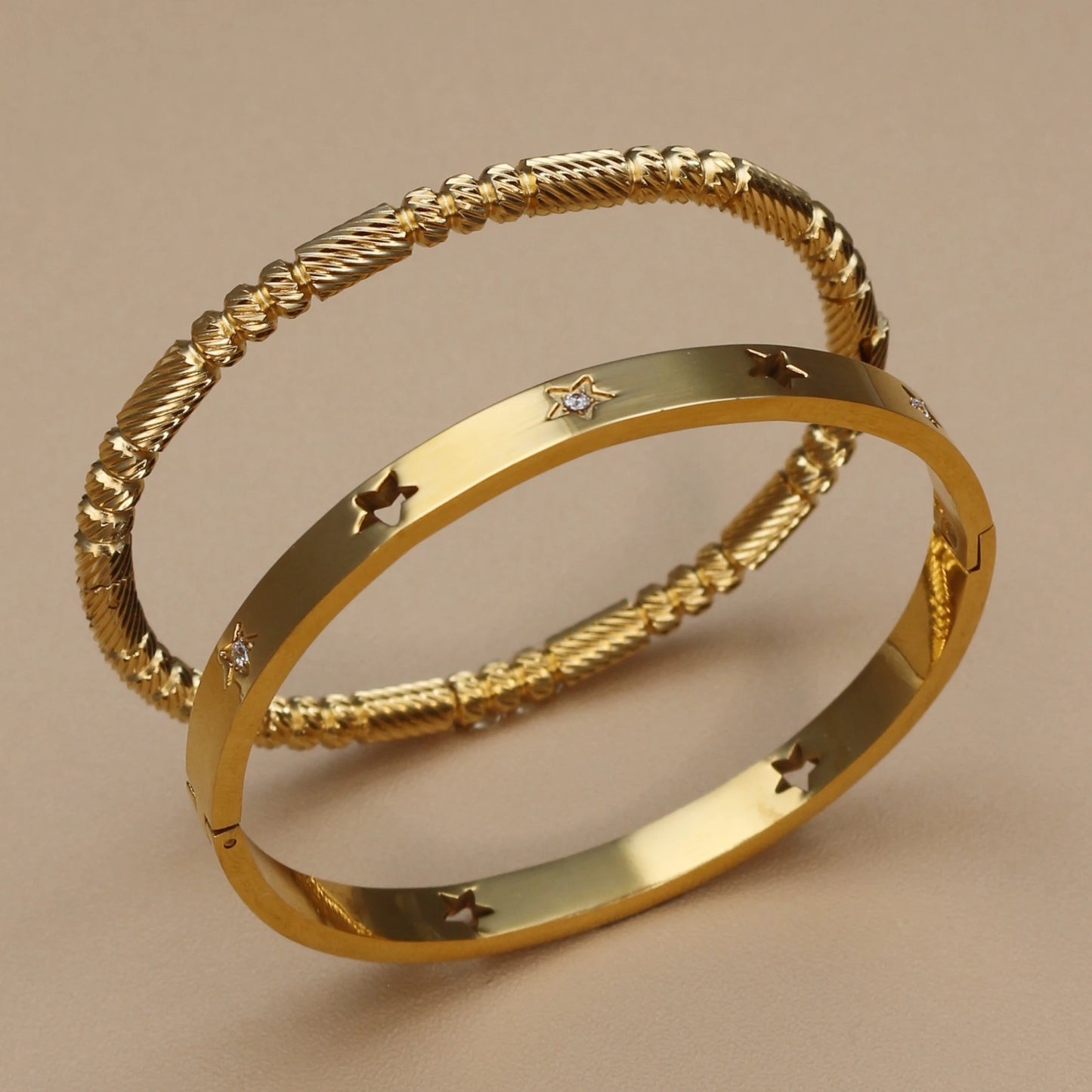 Fashion Stainless Steel Crystal Charm Gold Color Bracelet Women's Bangle