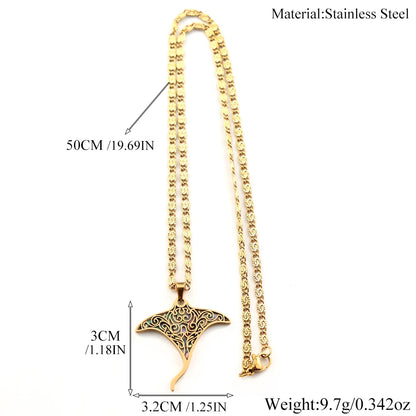 Women Men Stainless Steel Gold Color Ocean Animal Manta Ray Sea Devil Fish Abalone Shell Pendant Necklace