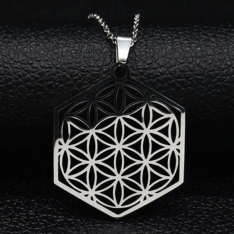 Men Sacred Geometry Angel Seal Metatron Symbol Yoga Hindu Buddhism Stainless Steel Necklace