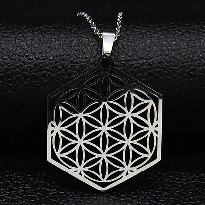 Men Sacred Geometry Angel Seal Metatron Symbol Yoga Hindu Buddhism Stainless Steel Necklace