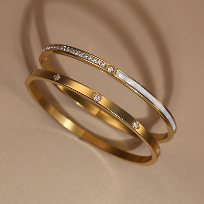 Geometric Crystal Design 18K Gold Plated Stainless Steel Bangle Bracelet Women's Jewelry Gift