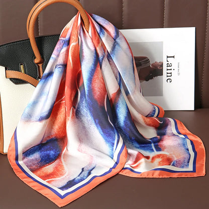 70cm Women Design Square Fashion Printed Satin Silk Scarf Scarves
