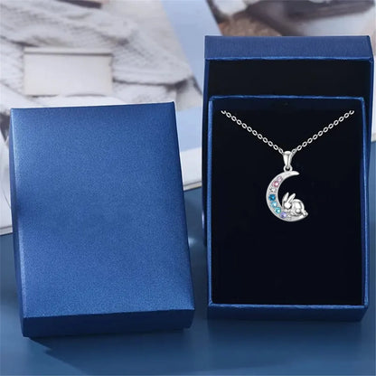 Creative Cute Pet Rabbit Colorful Crescent Bunny Pendant Necklace