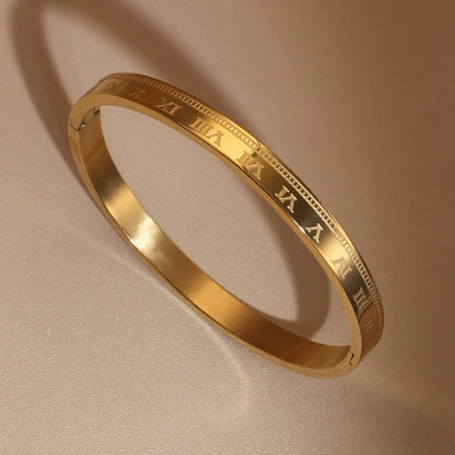 Women's Jewelry Party Hollow Pendant Roman Numeral 18K Gold Plated Stainless Steel Bracelet