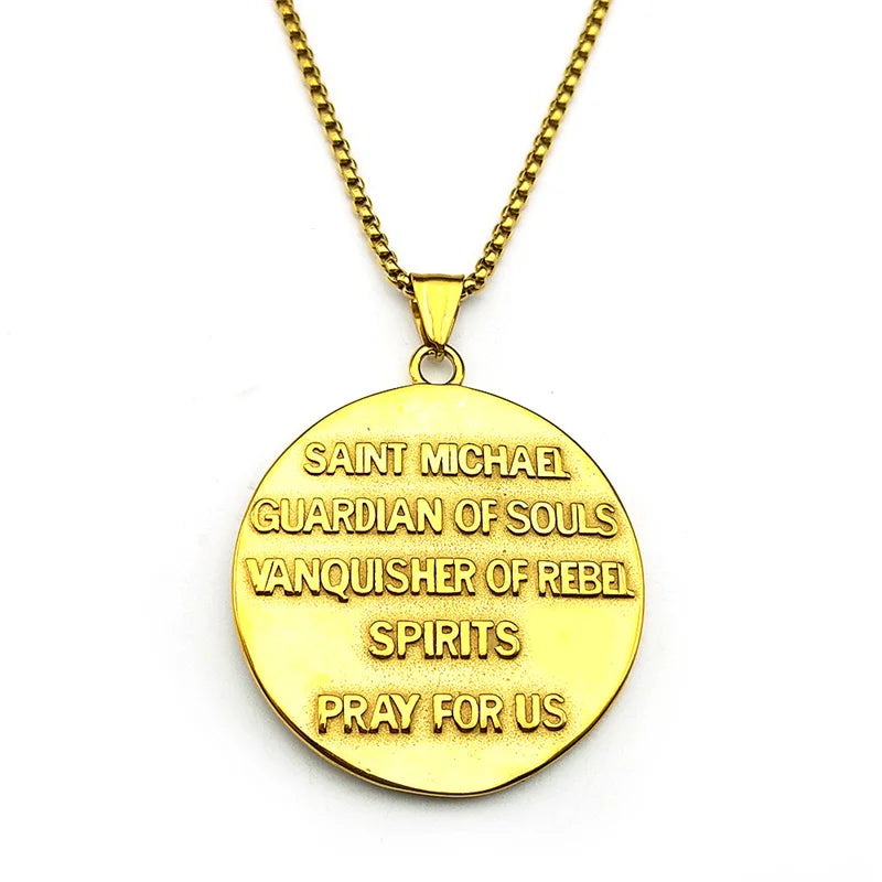 Women Men Stainless Steel Christian Saint Michael Archangel Protect Us Medal Chain Pendant Necklace