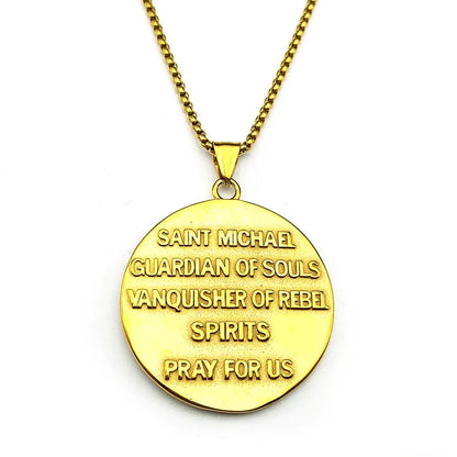 Women Men Stainless Steel Christian Saint Michael Archangel Protect Us Medal Chain Pendant Necklace