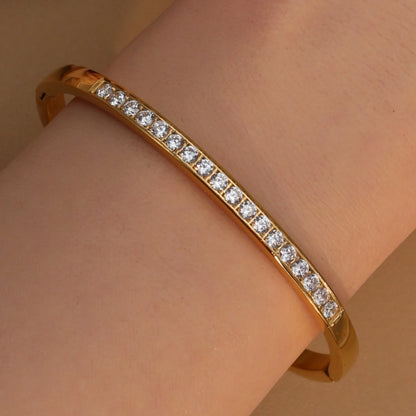 Women Zircon Roman Numeral Stainless Steel Plated 18K Gold Bracelet