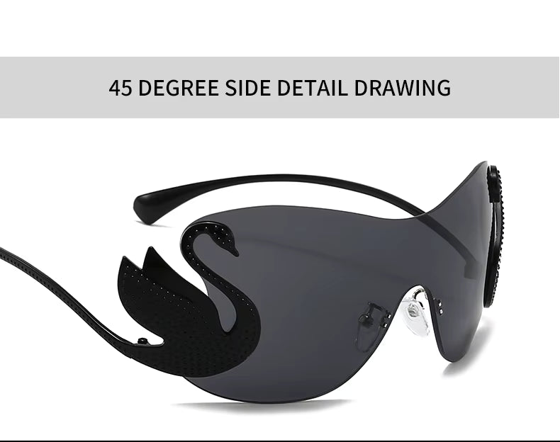 Y2k Women Fashion Swan Inlay Gradient Lens Shades Oversized Rimless Sunglasses Glasses