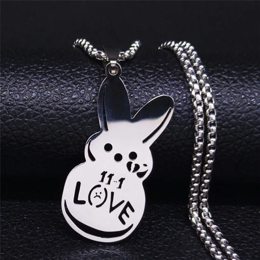 Women Men Kpop Lil Peep Rabbit Sad Stainless Steel Chain Necklace Pendant