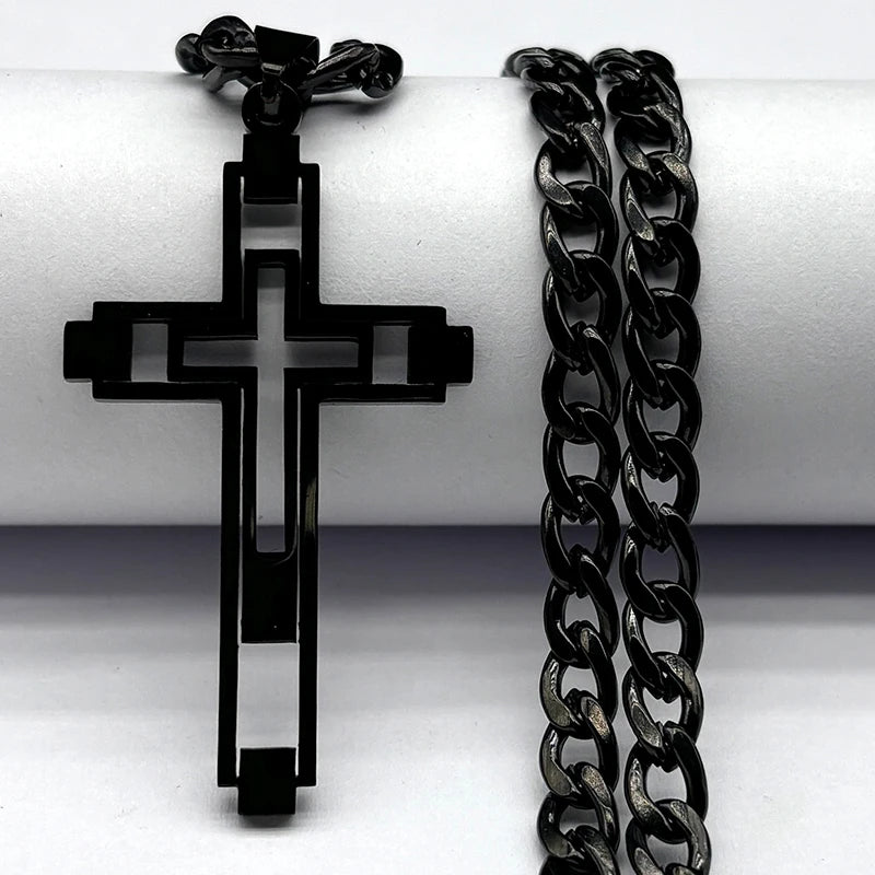 Men Fashion Cross Gold Stainless Steel Choker Cross Stainless Steel Choker Pendant Necklace
