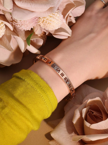 Stainless Steel 18K gold plated Roman Numeral Bracelet Bangles Ring 2-in-1 Jewelry