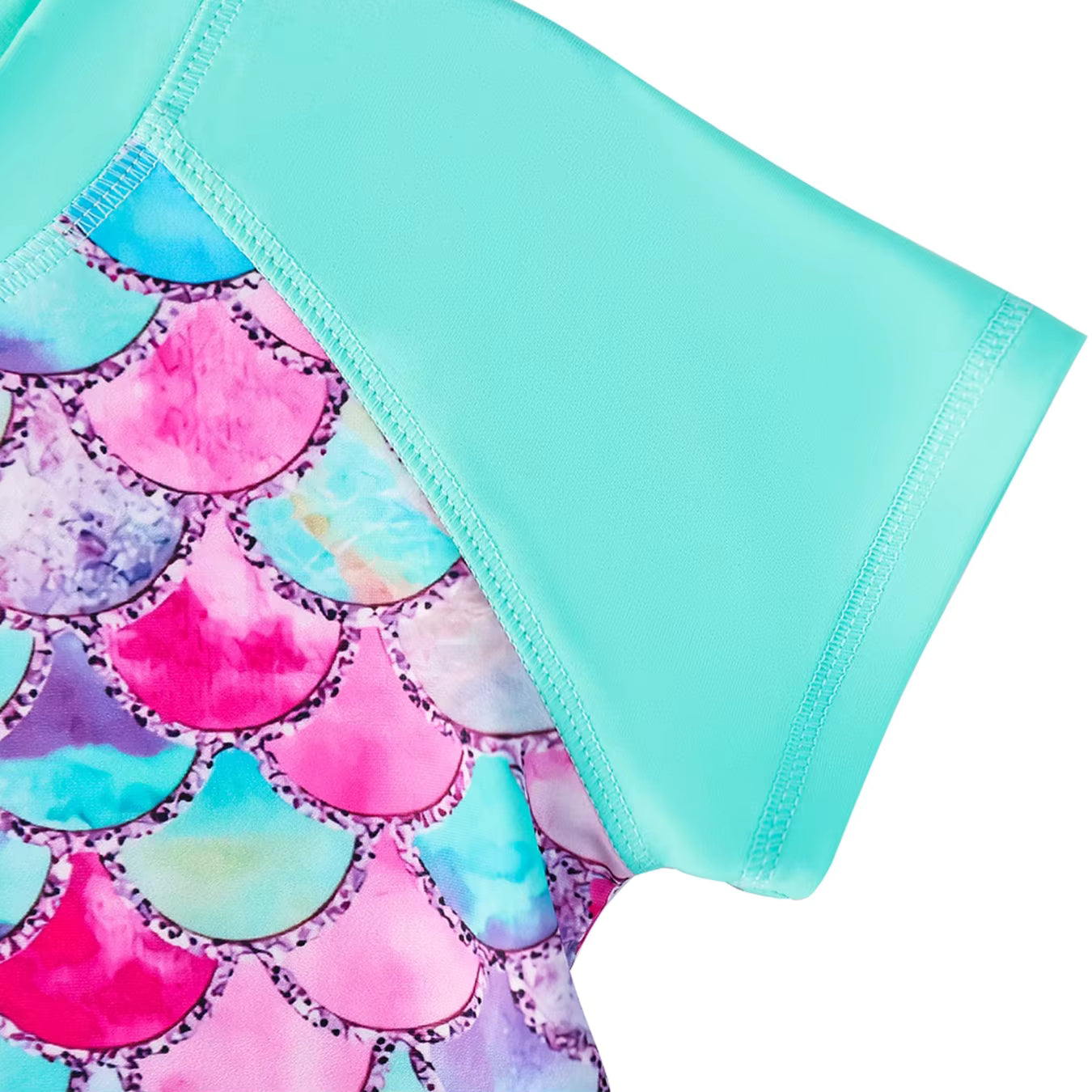 2pcs Kids Girls Short Sleeve Tops Swim Shorts Scale Print Patchwork Beach Bathing Swimwear