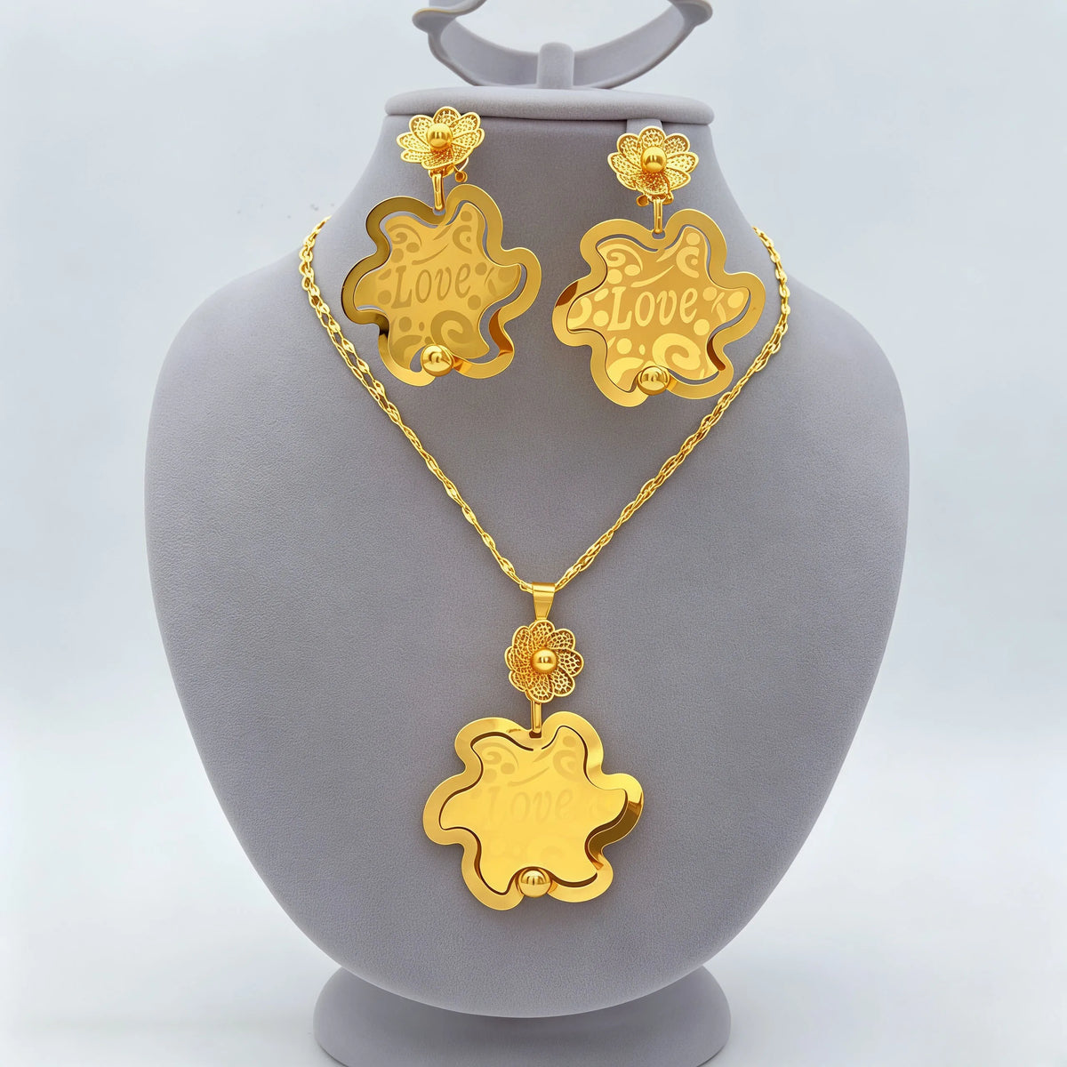 Women Bridal Ethiopian Indian 24k Gold Plated Dubai African Necklace and Earrings Sets