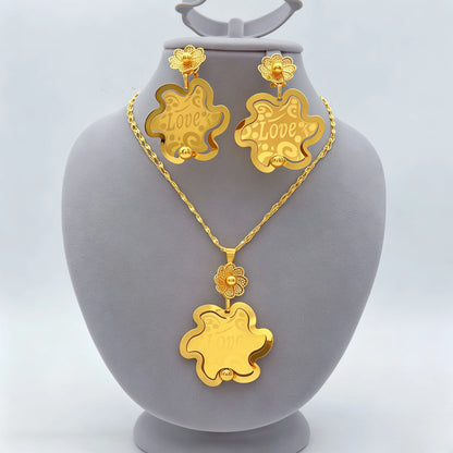Women Bridal Ethiopian Indian 24k Gold Plated Dubai African Necklace and Earrings Sets