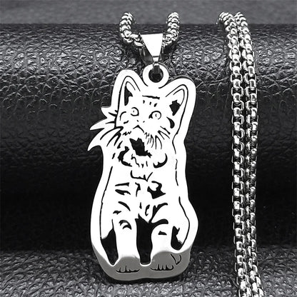 Cute Cat Ragdoll Kitty Women Men Stainless Steel Silver Color Chain Pendant Necklace