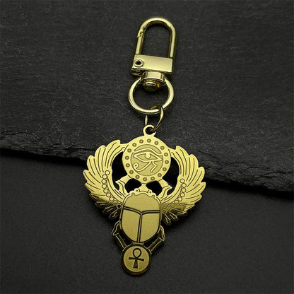 Key Of Life Egyptian Scarab Eye of Ra Horus Symbol Stainless Steel Gold Color Pendant Necklace