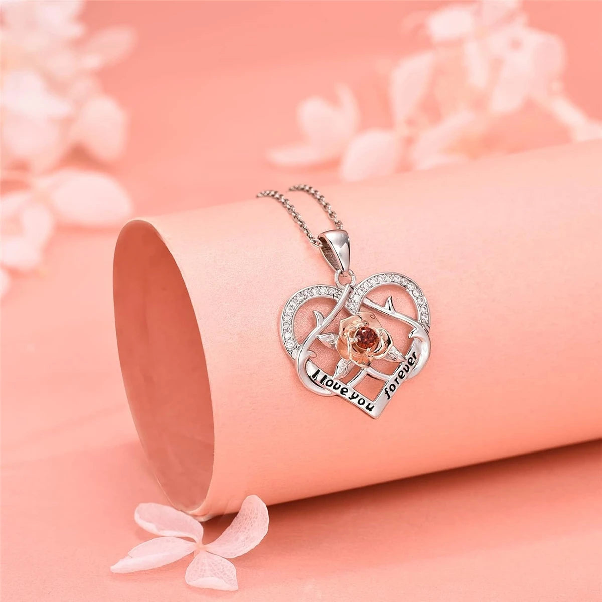 Women Perfect Valentine's Day Fashion I Love You Forever Heart-shape Rose Necklace Gift