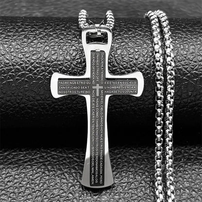 Men Stainless Steel Gold Color Bible Amulet Cross Christian Church Prayer Necklace