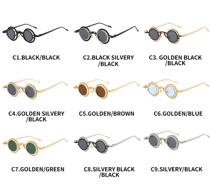 Women Round Two in One Pure Titanium Y2K Steampunk UV400 Sunglasses Glasses